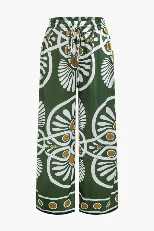 MICAS Pants-Abstract Print Drawstring Wide Leg Pants