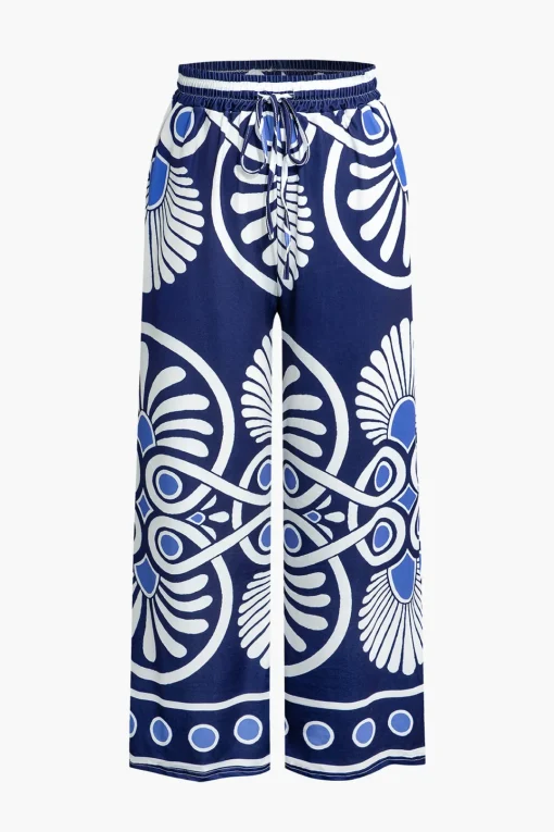MICAS Pants-Abstract Print Drawstring Wide Leg Pants