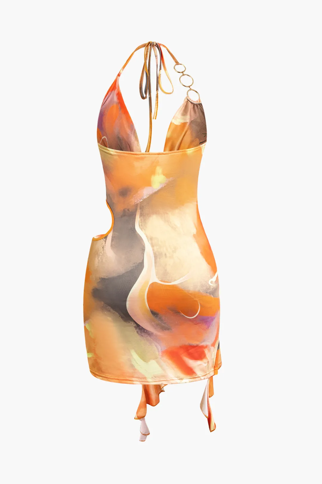 MICAS Mini Dresses-Abstract Print Halter Cowl Neck Slit Mini Dress
