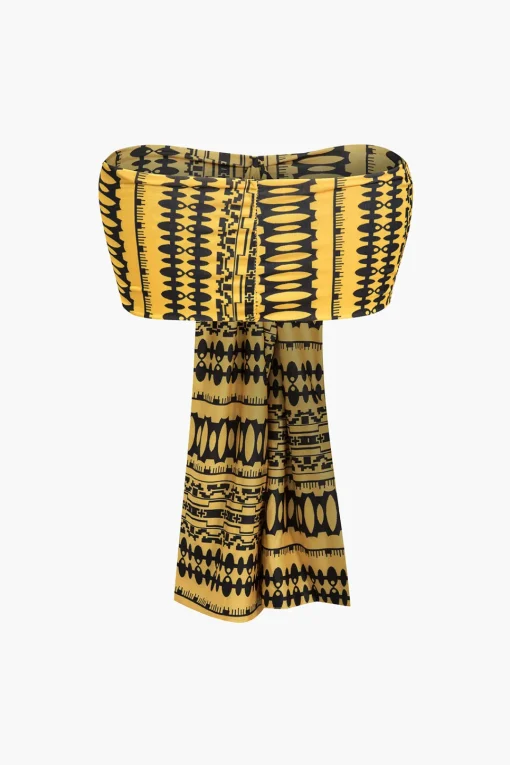 MICAS Pant Sets|Vacation Sets-Abstract Print Knot Tube Top And Wide Leg Trouser Set YELLOW