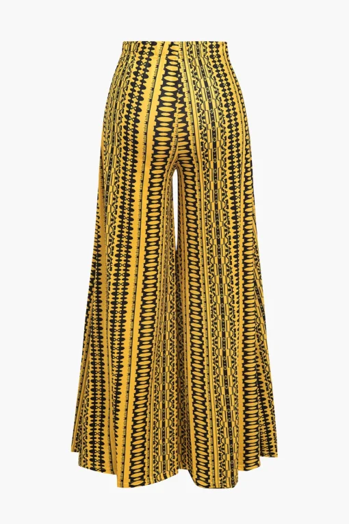 MICAS Pant Sets|Vacation Sets-Abstract Print Knot Tube Top And Wide Leg Trouser Set YELLOW