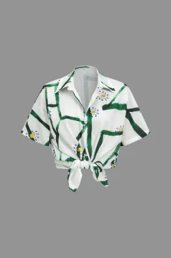 MICAS Short Sets-Abstract Print Shirt And Drawstring Shorts Set WHITE