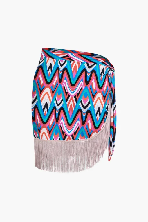 MICAS Swimwear-Abstract Printed Fringe Cover Up MULTICOLOR