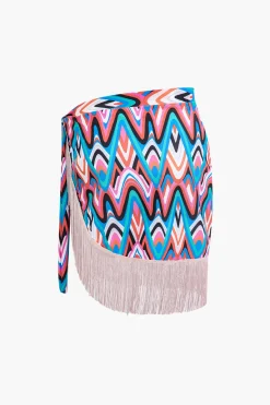 MICAS Swimwear-Abstract Printed Fringe Cover Up MULTICOLOR