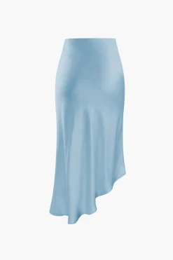 MICAS Skirts-Asymmetric Hem Slit Button Deco Skirt