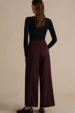 MICAS Pants-Asymmetric Wide-Leg Pants BURGUNDY