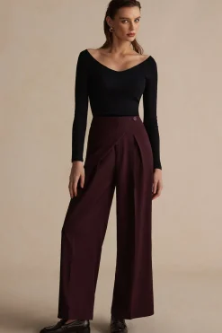 MICAS Pants-Asymmetric Wide-Leg Pants BURGUNDY