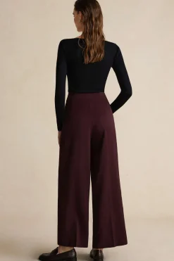 MICAS Pants-Asymmetric Wide-Leg Pants BURGUNDY