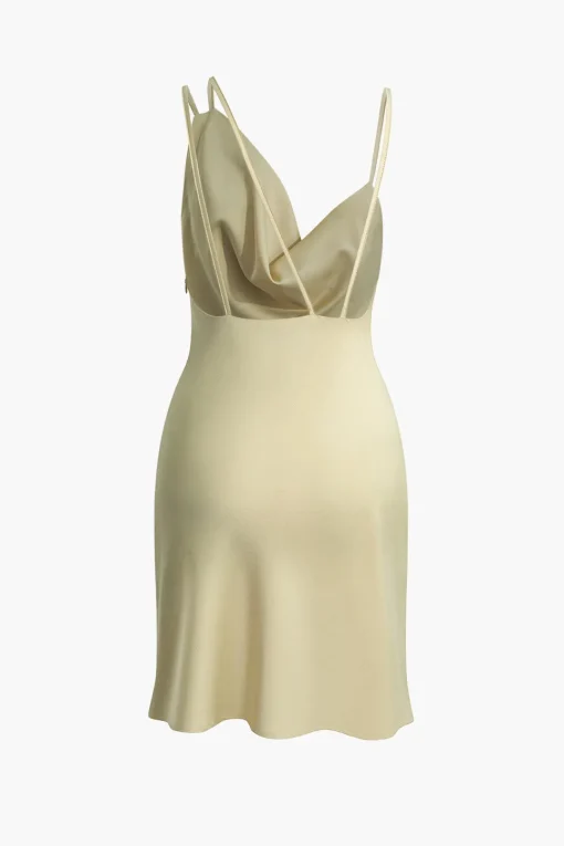 MICAS Mini Dresses-Asymmetrical Cowl Neck Backless Slip Mini Dress BEIGE