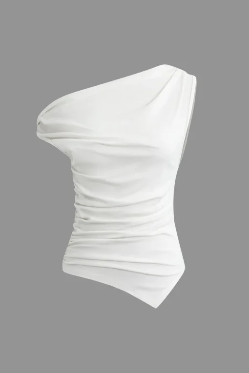 MICAS T-Shirts-Asymmetrical Ruched T-shirt IVORY