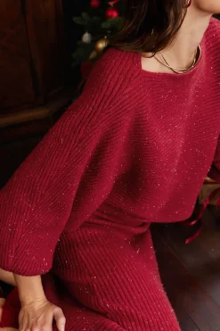 MICAS Knit Sets-Asymmetrical Top And Skirt Set BURGUNDY