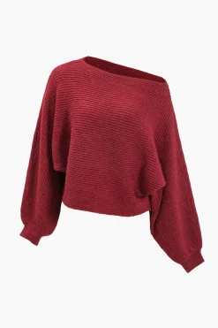 MICAS Knit Sets-Asymmetrical Top And Skirt Set BURGUNDY