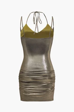 MICAS Mini Dresses-Backless Tie-Up Sequin Mini Dress PURE GOLD