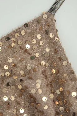 MICAS Mini Dresses-Backless Tie-Up Sequin Mini Dress PURE GOLD