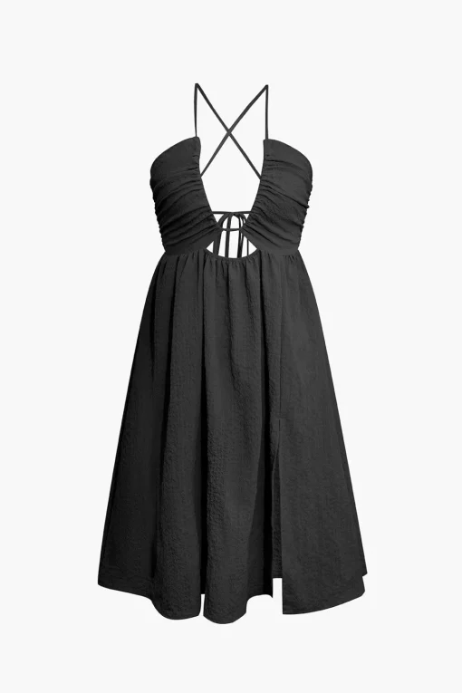 MICAS Midi Dresses-Backless V-neck Slit Midi Dress