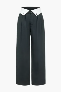 MICAS Pants-Basic Contrast High Waist Wide Leg Trousers