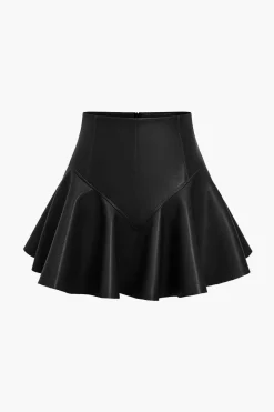 MICAS Skirts-Basic Faux Leather Pleated Mini Skirt