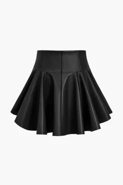 MICAS Skirts-Basic Faux Leather Pleated Mini Skirt