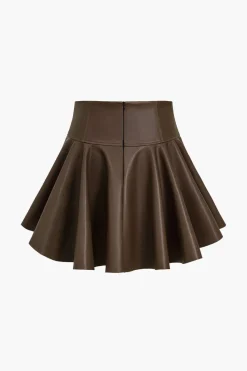 MICAS Skirts-Basic Faux Leather Pleated Mini Skirt