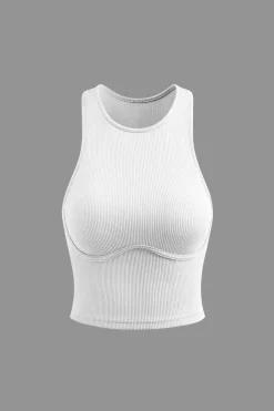 MICAS Tank Tops & Cami-Basic Rib Seam-detail Sleeveless Tank Top BEIGE