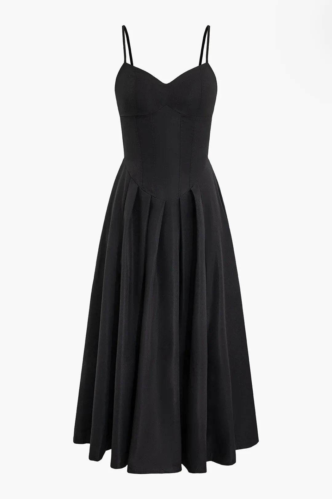 MICAS Midi Dresses-Basic Solid Corset Midi Dress BLACK