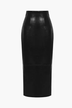 MICAS Skirts-Basic Solid Faux Leather Midi Skirt