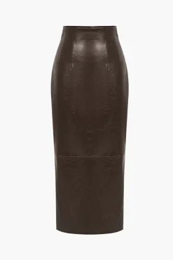 MICAS Skirts-Basic Solid Faux Leather Midi Skirt