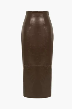 MICAS Skirts-Basic Solid Faux Leather Midi Skirt