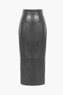 MICAS Skirts-Basic Solid Faux Leather Midi Skirt
