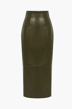 MICAS Skirts-Basic Solid Faux Leather Midi Skirt