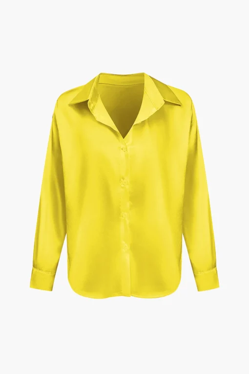 MICAS Long Sleeve Tops|Long Sleeves Tops-Basic Solid Satin Long-Sleeve Shirt