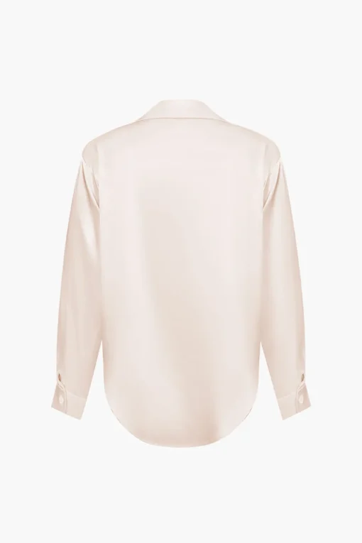 MICAS Long Sleeve Tops|Long Sleeves Tops-Basic Solid Satin Long-Sleeve Shirt