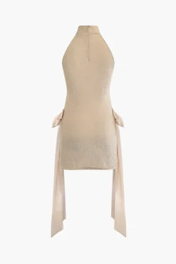 MICAS Mini Dresses-Bow Cut Out Mock Neck Mini Dress Contrast Color
