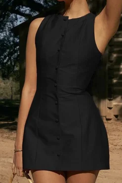MICAS Mini Dresses-Button Front Sleeveless Mini Dress