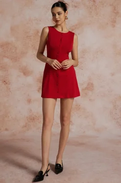 MICAS Mini Dresses-Button Front Sleeveless Mini Dress