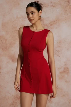 MICAS Mini Dresses-Button Front Sleeveless Mini Dress