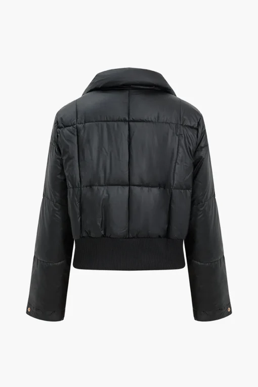 MICAS Outerwear|Outerwear-Button Padded Stand Collar Long Sleeve Puffer BLACK
