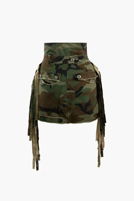 MICAS Skirts-Camo Frayed Patchwork Fringe Mini Skirt