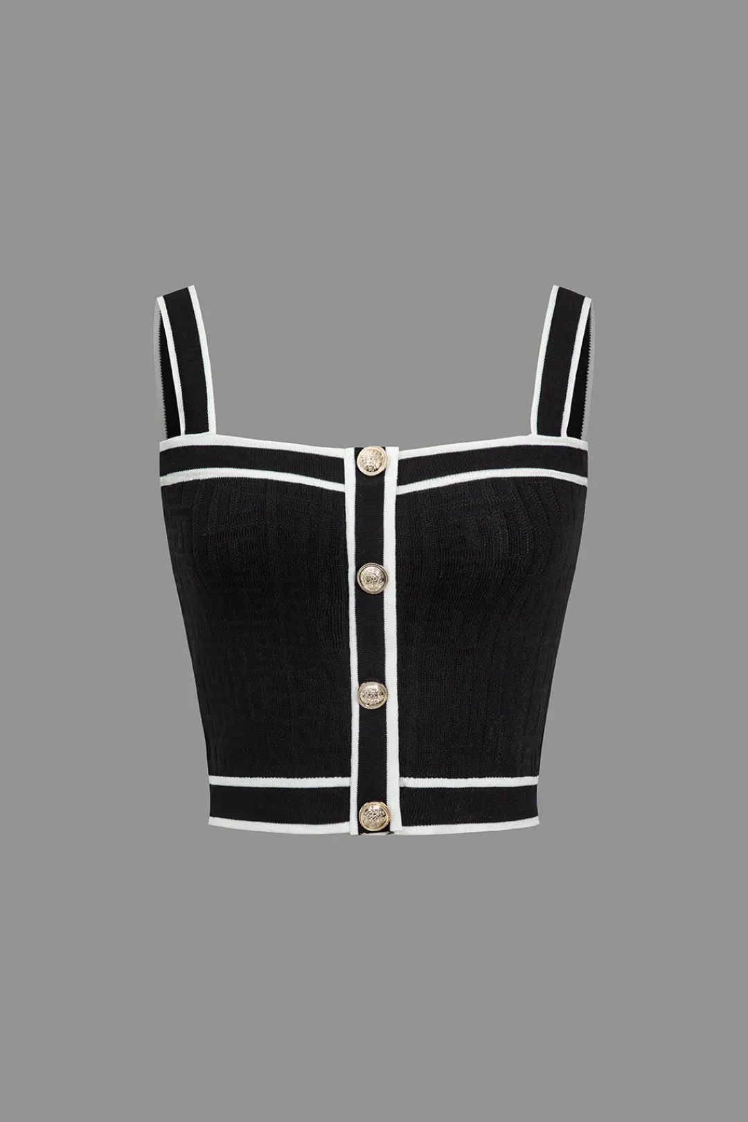 MICAS Knitwear|Knit Sets-Color Block Button Cami Top And Shorts And Sweater Cardigan Set BLACK