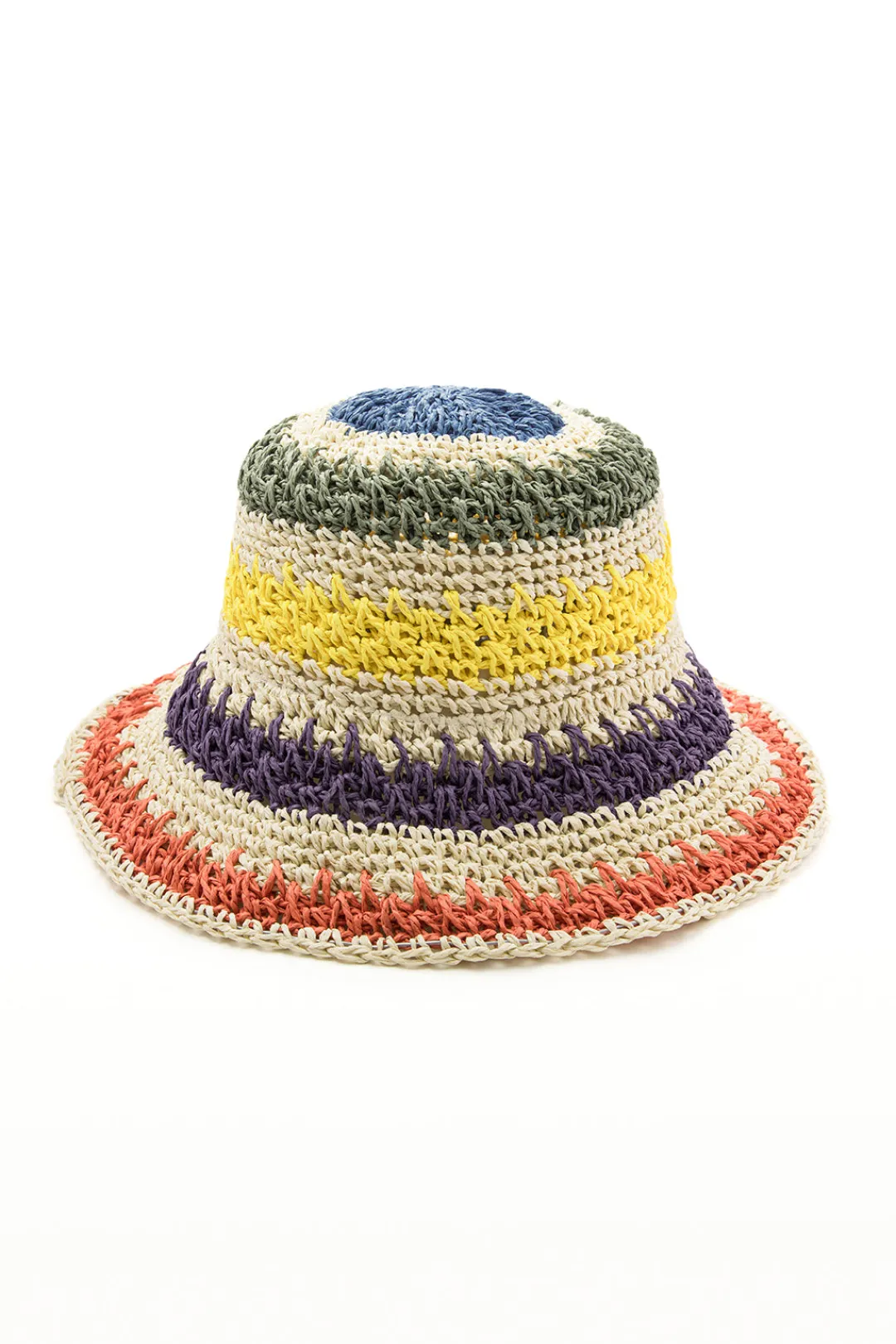 MICAS Accessories-Color Block Crochet Knit Bucket Hat WHEAT