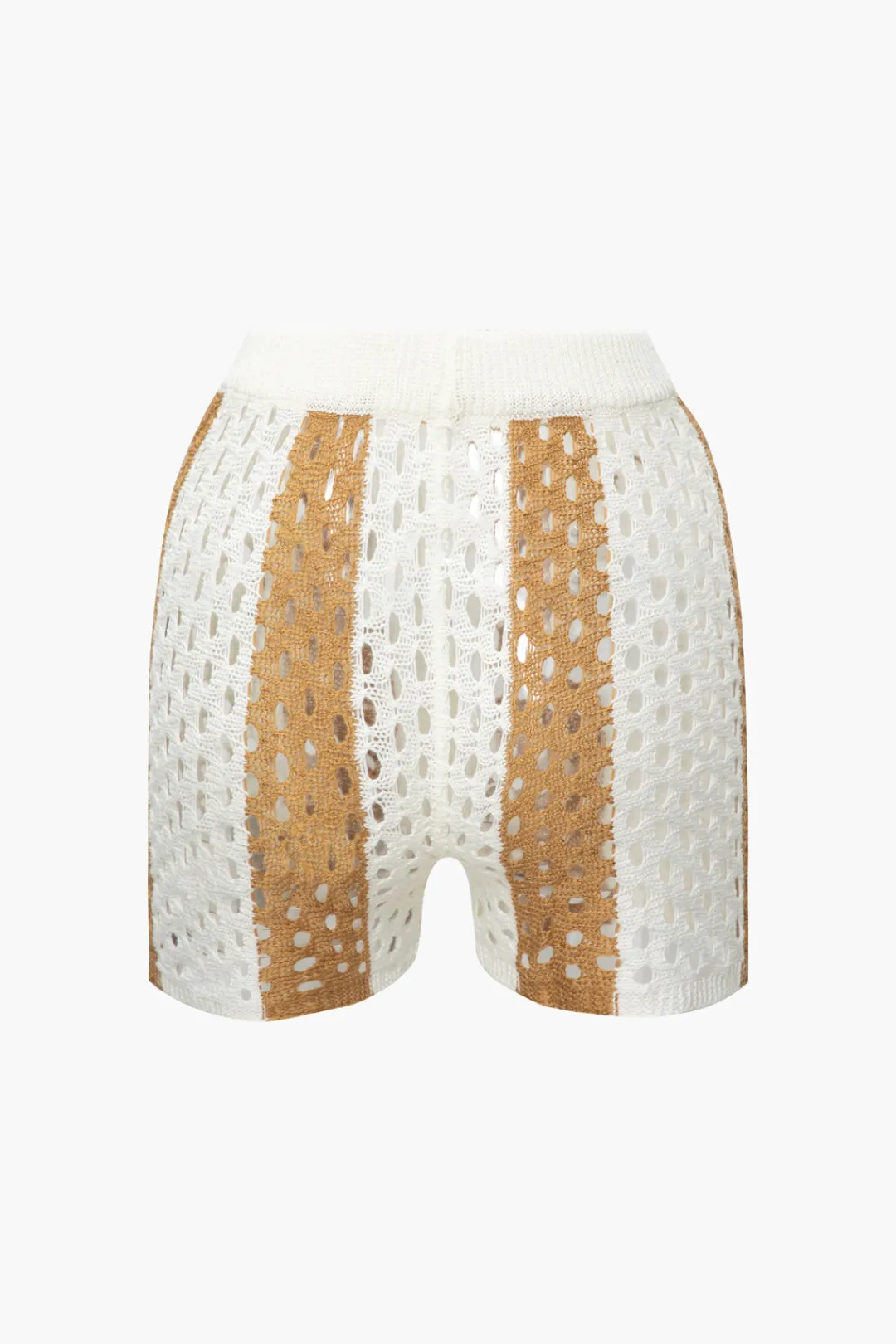 MICAS Knitwear|Knit Sets-Color Block Crochet Open Knit Button Up Top And Shorts Set