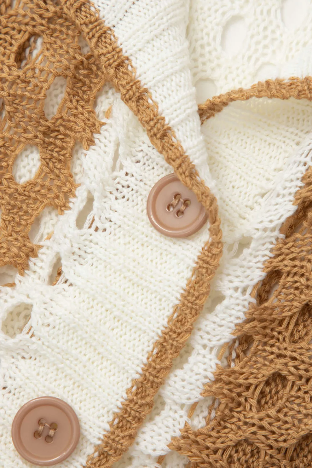 MICAS Knitwear|Knit Sets-Color Block Crochet Open Knit Button Up Top And Shorts Set