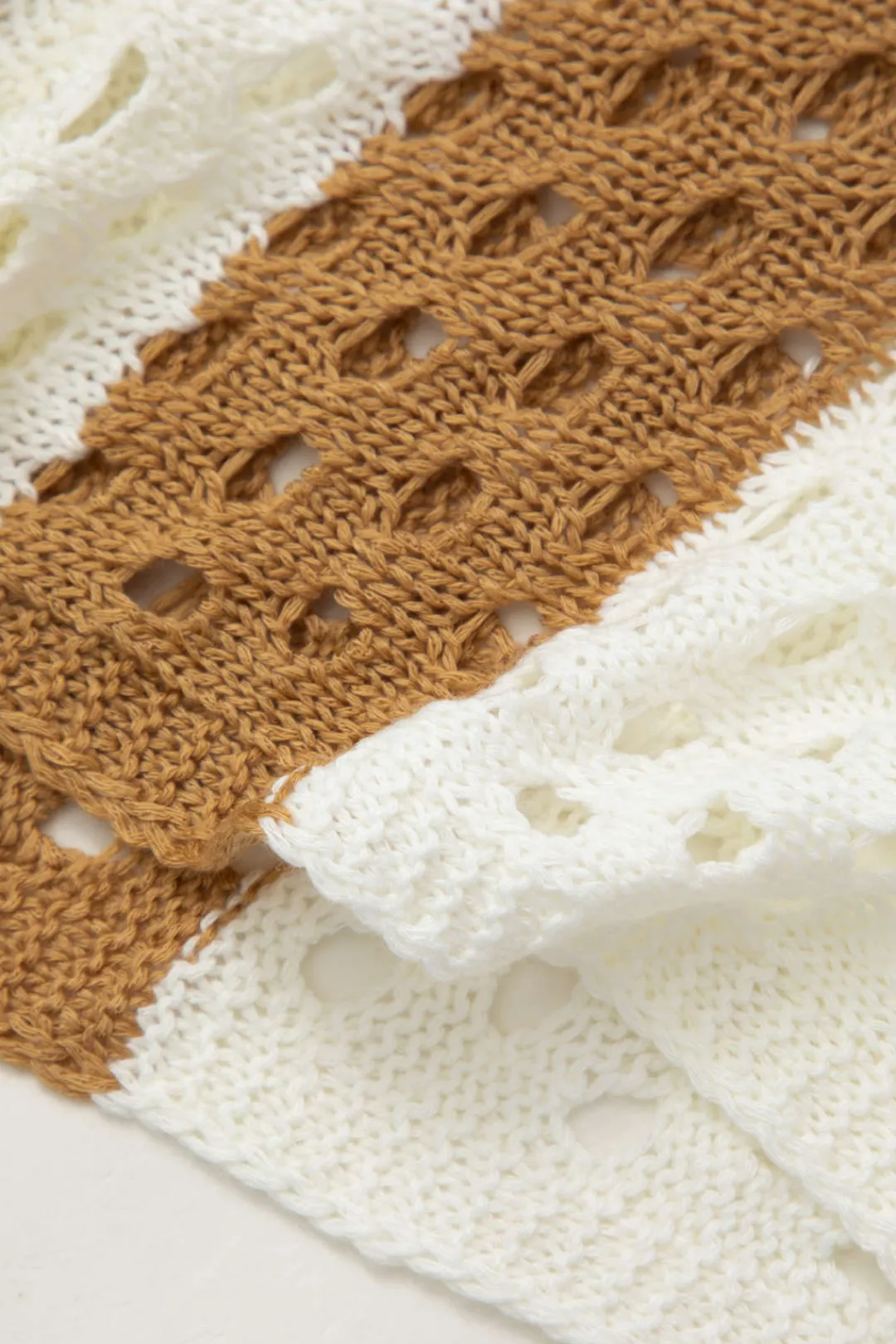 MICAS Knitwear|Knit Sets-Color Block Crochet Open Knit Button Up Top And Shorts Set