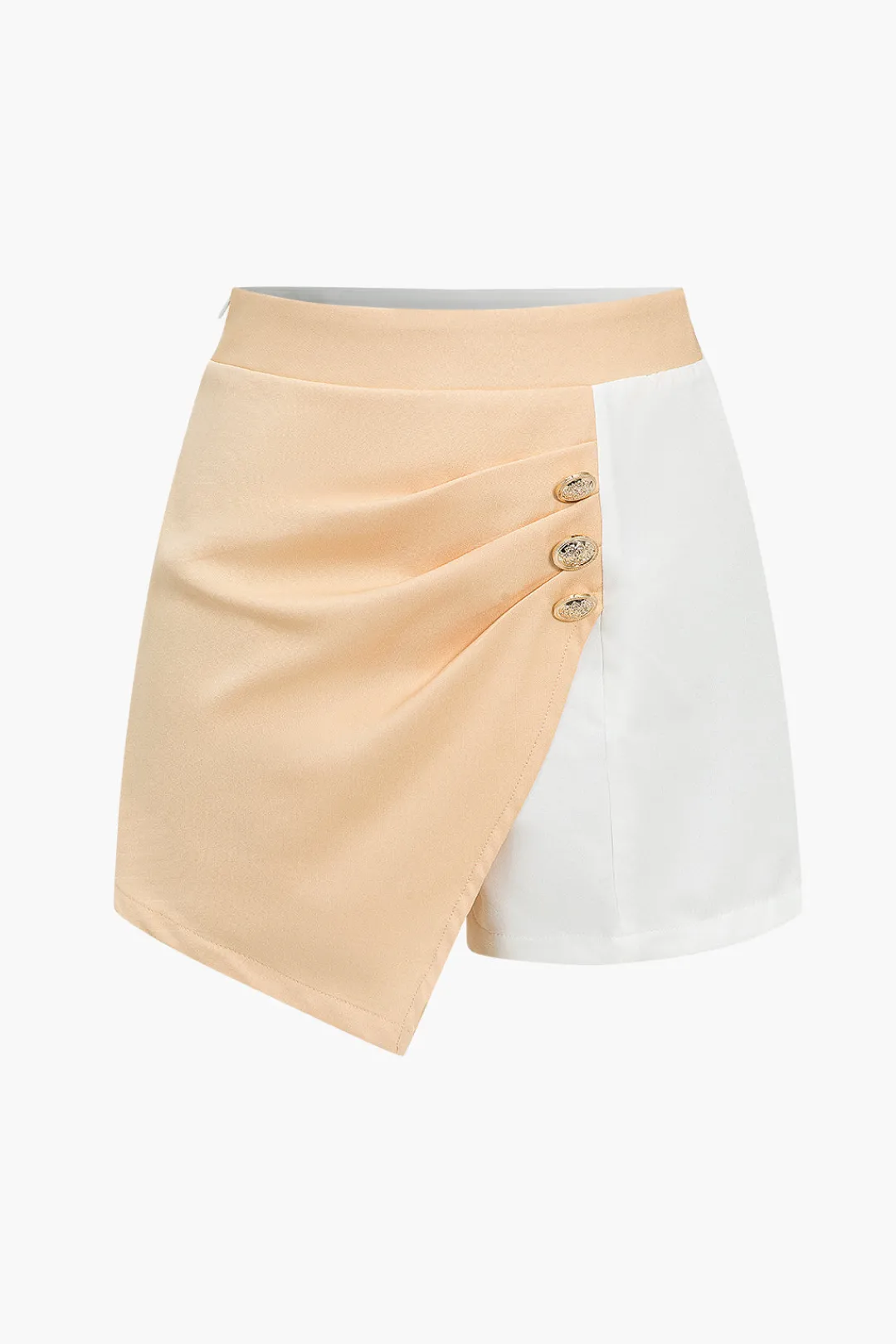 MICAS Skirt Sets-Color Block Cropped Blazer And Button Detail Skort Set BEIGE