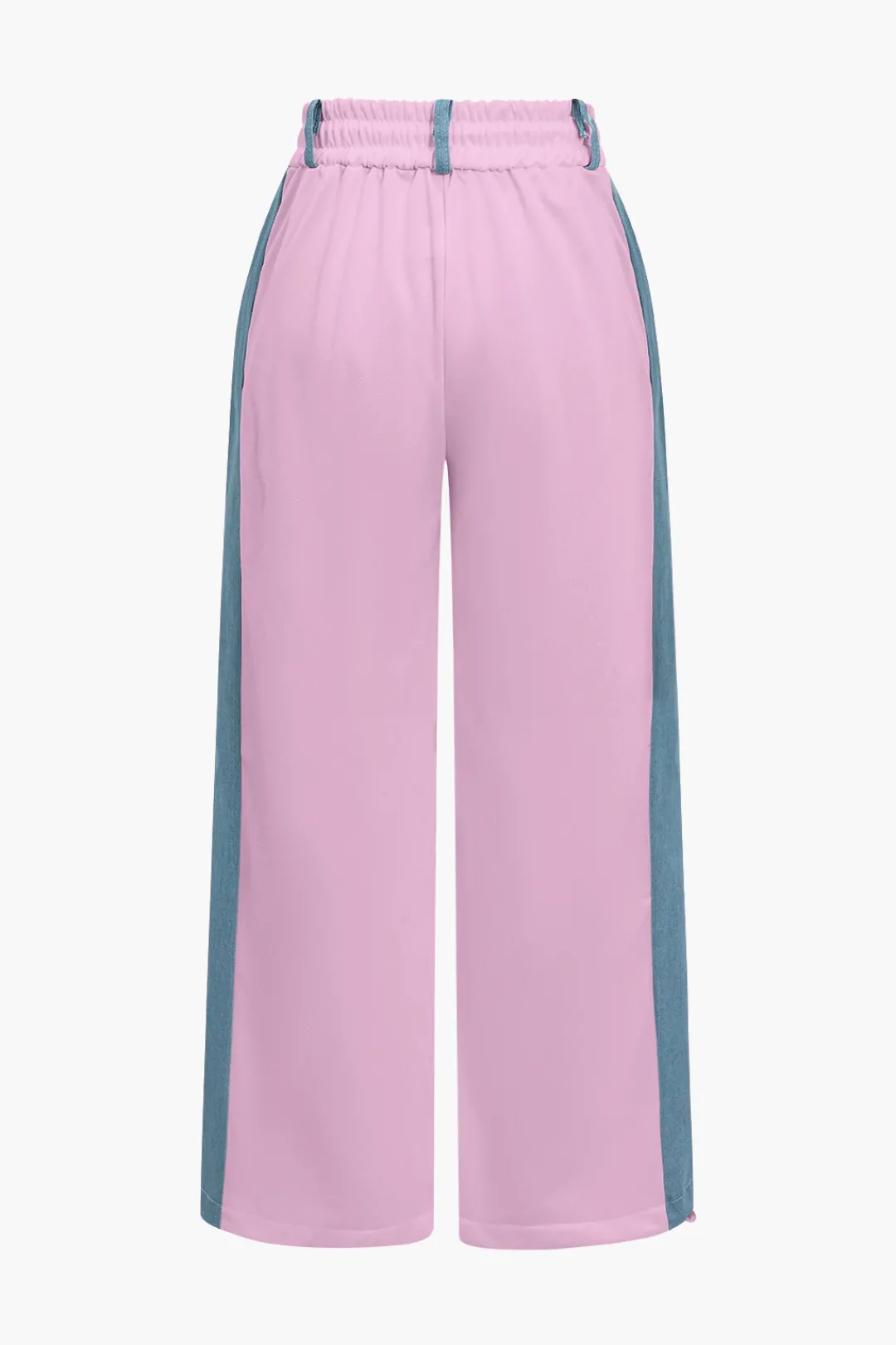 MICAS Pant Sets-Color Block Denim Patchwork Hooded Zipper Jacket And Trousers Set