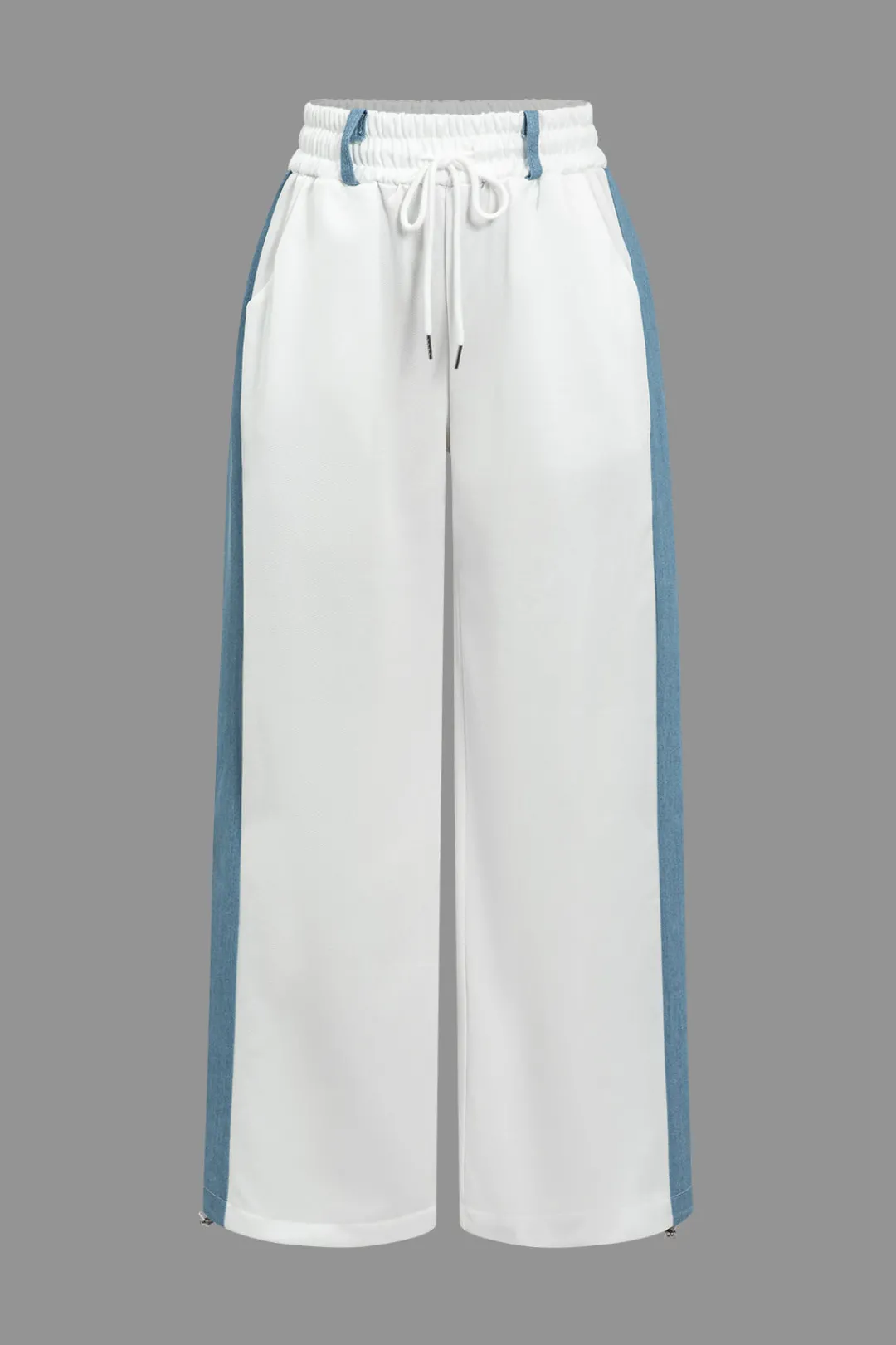 MICAS Pant Sets-Color Block Denim Patchwork Hooded Zipper Jacket And Trousers Set