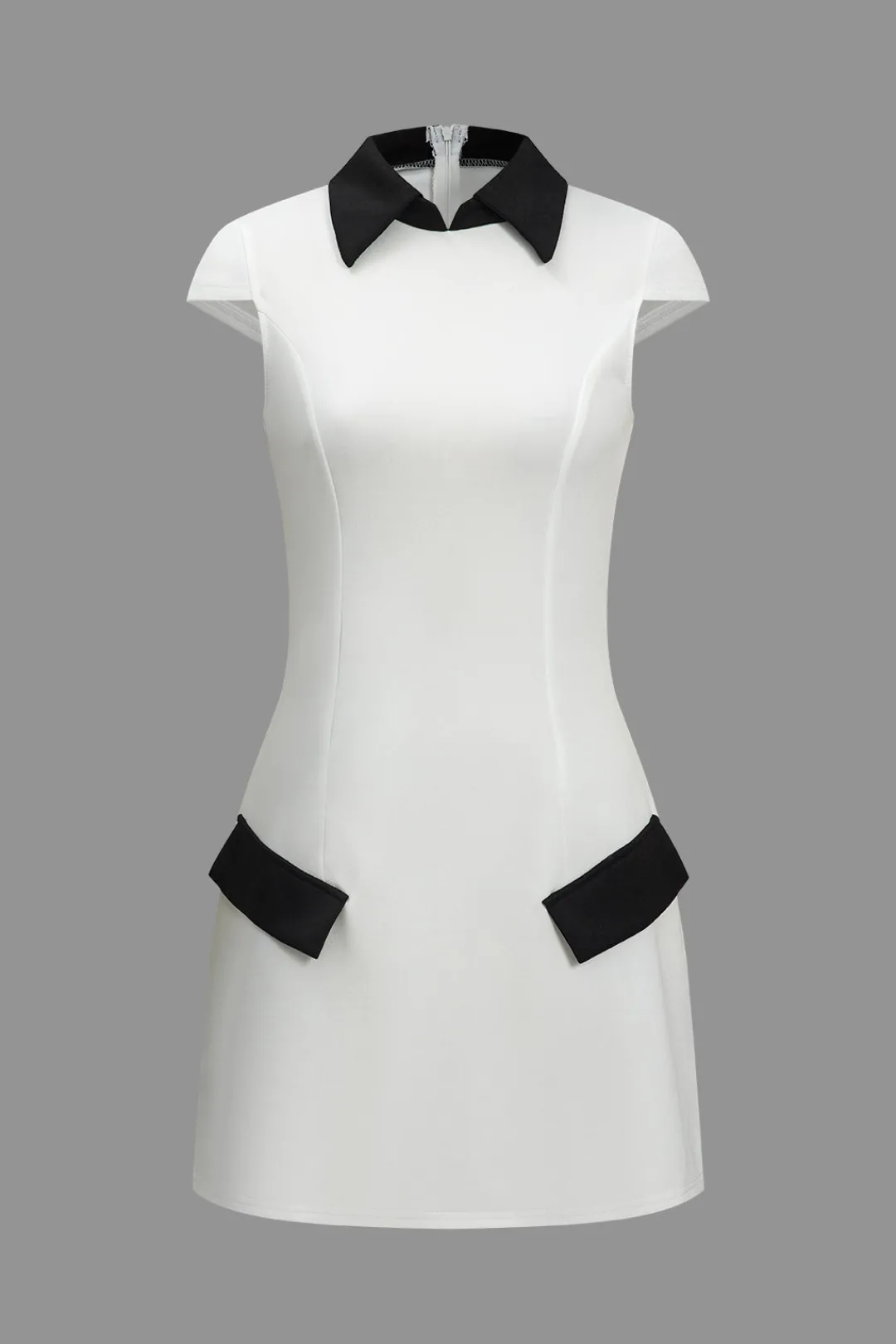 MICAS Mini Dresses-Color Block Fake Pocket Mini Dress WHITE