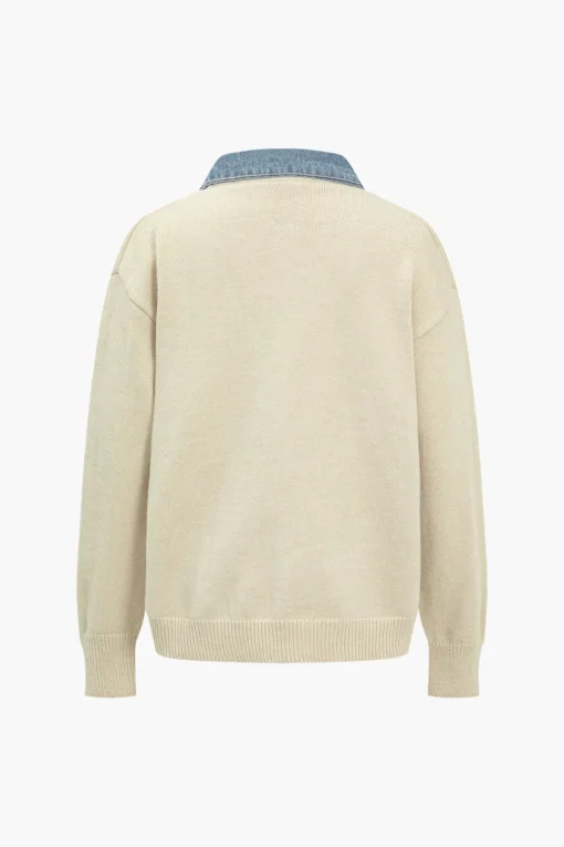 MICAS Outerwear|Outerwear-Color Block Patchwork Denim Sweater Cardigan BEIGE