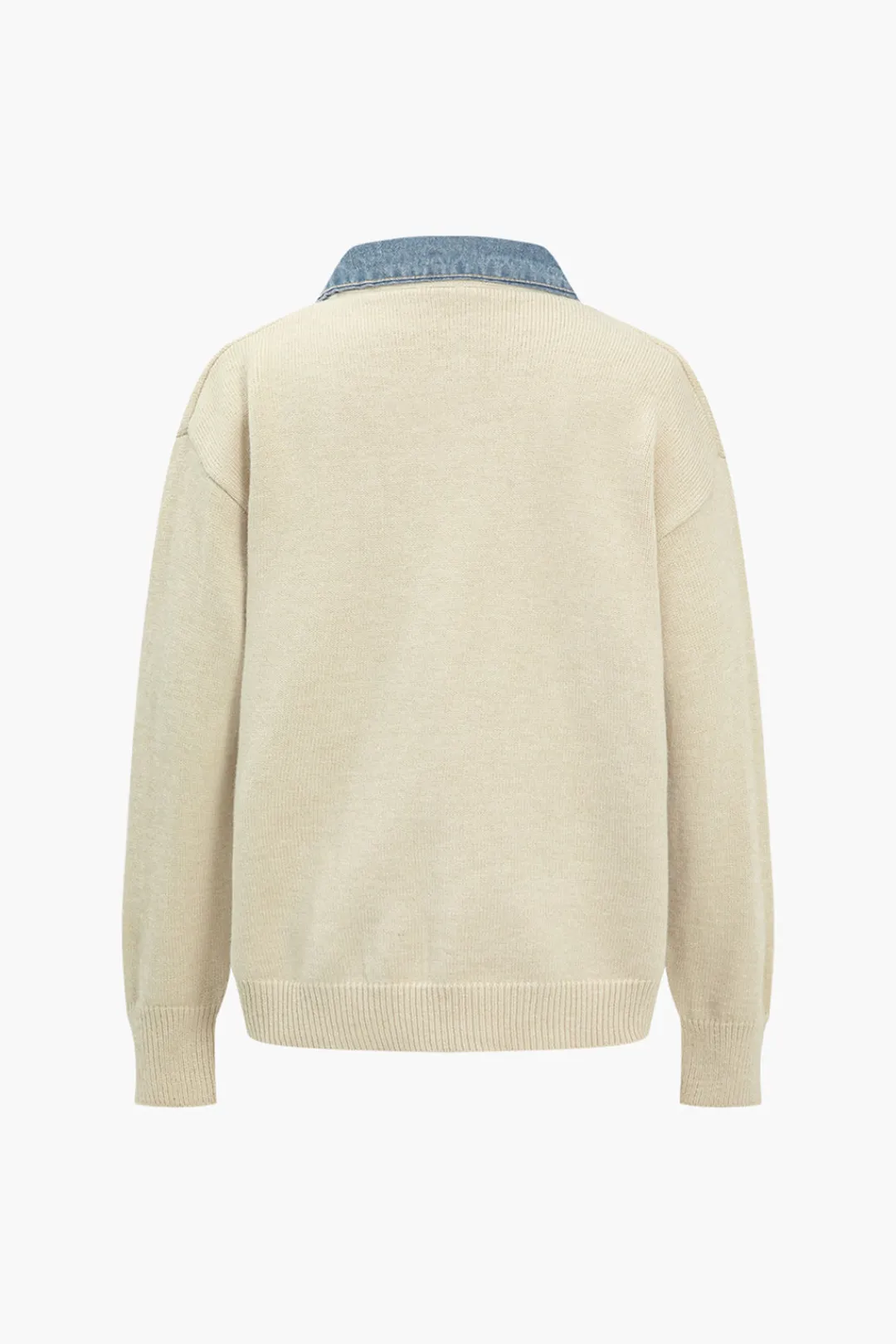 MICAS Outerwear|Outerwear-Color Block Patchwork Denim Sweater Cardigan BEIGE