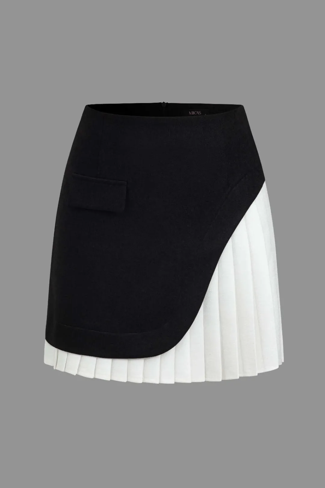 MICAS Skirts-Color Block Pleated Asymmetrical Skirt BLACK